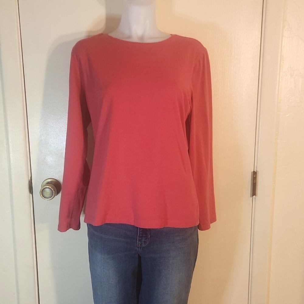 Talbots Long Sleeve Pink Cotton/Spandex T-Shirt Women's Size XL Pink